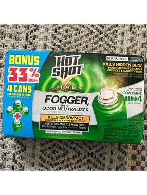 Hot Shot INDOOR FOGGER Bug Insect Killer Tick Roach Ant Spider Flies 4ct